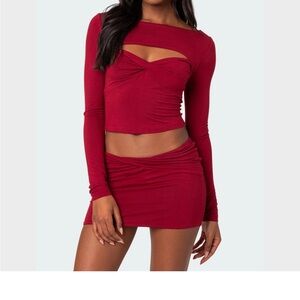 Edikted red mini skirt set
